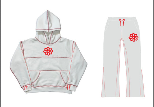THIRTY3 OVERSTITCHED GREY AND RED TRACKSUIT
